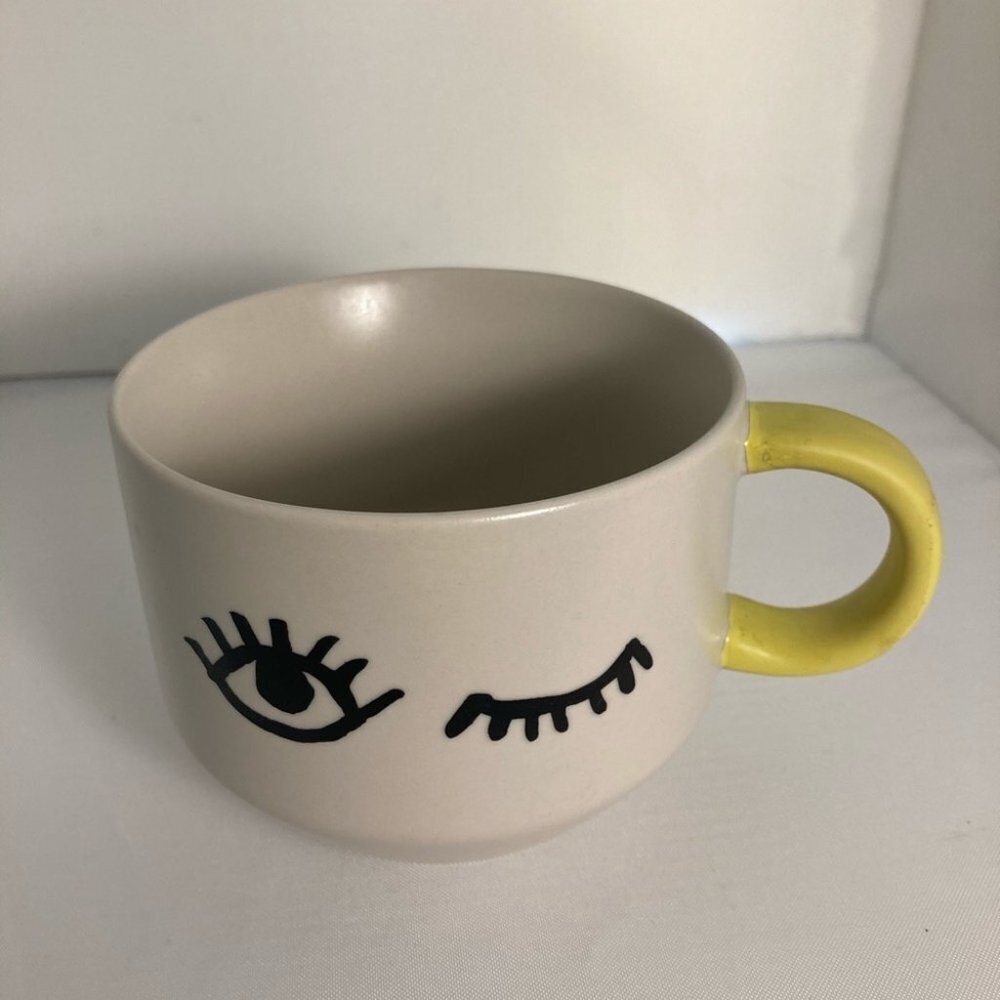 STARBUCKS Wink Eye Coffee w/ Yellow Handle Mug